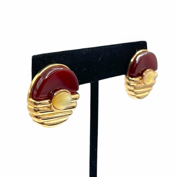 Vintage BUTLER Elevated Pokemon Style Red and Gold Tone Round Post Earrings - Picture 2 of 9